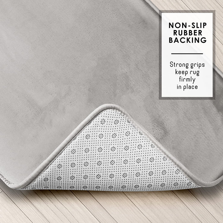 3 Piece Bathroom Rugs Bath Mat Set, Velvet Memory Foam Bath Mats for Bathroom - Non-Slip, PVC Backing Bath Rugs, Washable Bathroom Rug Mats - Dries Quickly, Silver Bathroom Rug Set