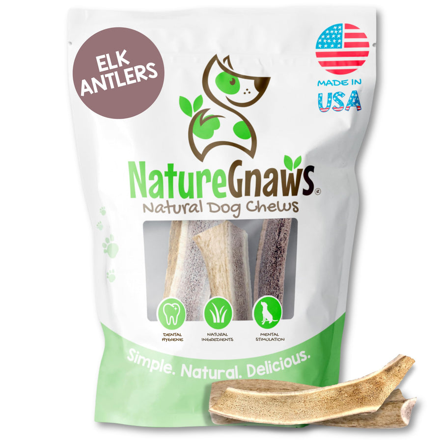 USA Elk Antlers for Dogs 5-8 (3 Count) - Mix of Split and Whole Pieces - Long Lasting for Aggressive Chewers - Natural Dog Chew Bones