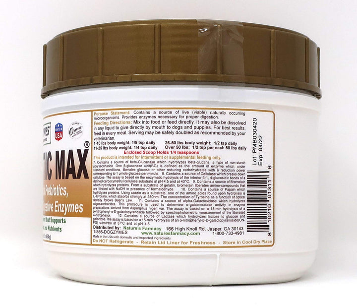 Dogzymes Probiotic Max -10 billion CFU&#39;s Probiotics, Prebiotics, Digestive Enzymes - Relieves Diarrhea, Upset Stomach, Constipation, Gas, Allergy, Immunity &amp; Overall Health (1 pound)