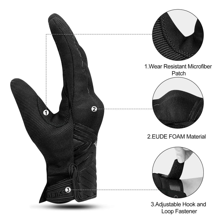 Breathable Mesh Motorcycle Gloves Touchscreen With TPR Palm Pad Hard Knuckles Black Medium