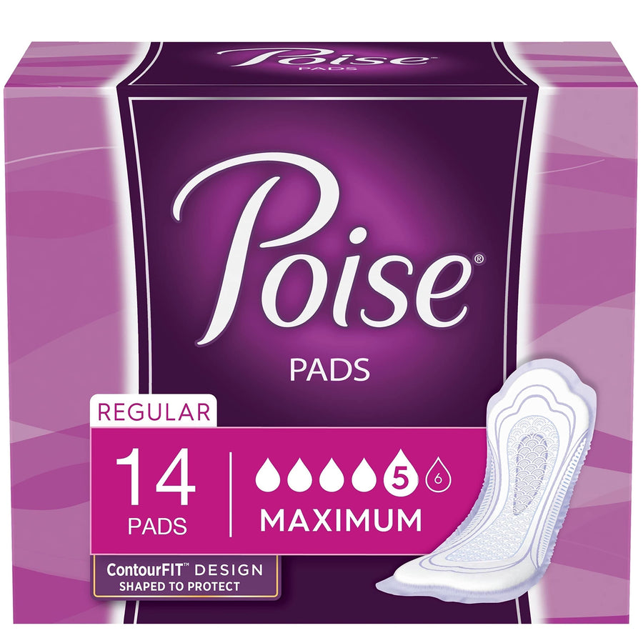 Poise Maximum Absorbency Pads with Leak-Block Sides, 14