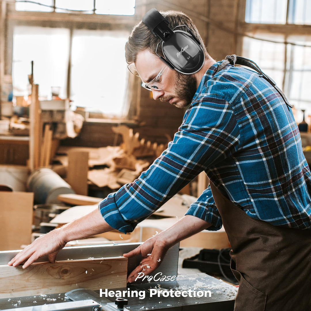 Ear Protection Earmuffs, NRR 32 dB Noise Cancelling Headphones Adults Autism, Adjustable Sound Blocking Headphones Hearing Protection Ear Muffs for Shooting Mowing Construction -Black