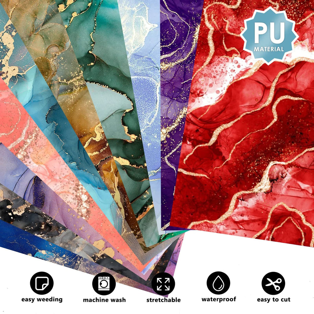 10 Sheets Marble HTV Heat Transfer Vinyl 12 x 10 Inch Watercolor Pattern Vinyl Glitter Tie Dye Iron on Vinyl for T-Shirts Clothes Bags Hats