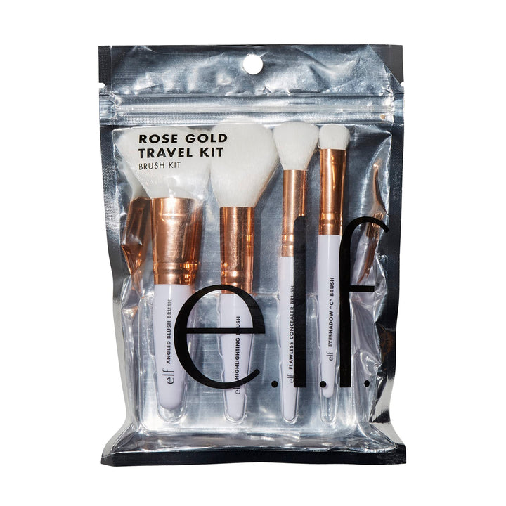 CosmeticsRose Gold Travel Brush Kit, Synthetic, 4Piece Set