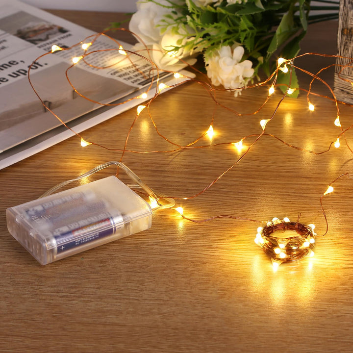 Fairy Lights Battery Operated, 8 Packs Mini Battery Powered Copper Wire Starry String Lights for Christmas,Bedroom, Parties,Wedding,Indoor,Home Decoration (5m/16ft Warm White)