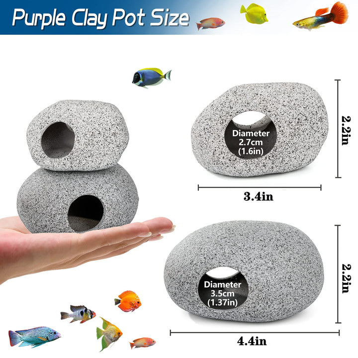 Aquarium Decorations Cave Betta Fish Tank Accessories Rock Cave Decor for Shrimp Cichlid Hiding Breeding Small Fish Bowl Hide Decoration Betta Toys Hideout Stones House(2pcs)