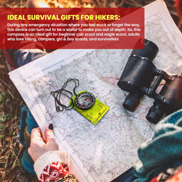 Orienteering Compass Hiking Backpacking Compass | Advanced Scout Compass Camping Navigation - Boy Scout Compass for Kids | Professional Field Compass for Map Reading - Best Survival Gifts