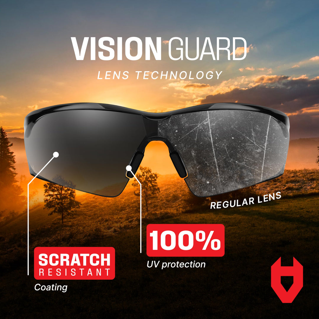 Safety Sunglasses with Green Tinted Wraparound Lenses; Tinted Safety Glasses for Men and Women with Adjustable Arms &amp; No-Slip Grips; Work Glasses with UV 400 Protection; ANSI Z87.1 Rated