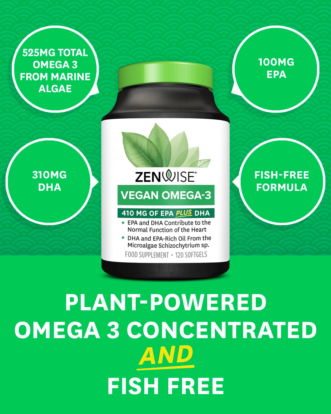 Vegan Omega 3 Supplement for Women and Men from Marine Algae Oil with DHA &amp; EPA - Plant Powered Fish Oil Alternative, Sustainably Sourced for Heart, Eye &amp; Joint Health -120 CT