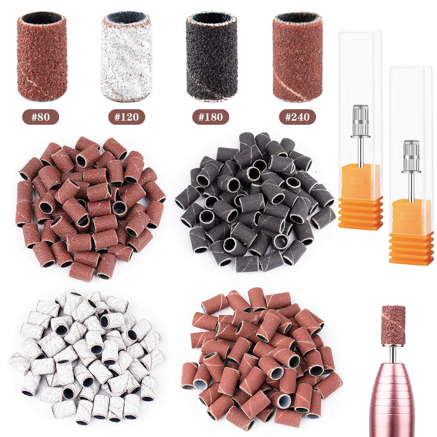 162 Pieces Sanding Bands for Nail Drill Portable Nail Strap Set 3 Color Coarse Fine Grit Efile Sand Set 80#120#180#240#,2 Pieces 3/32 Inch Nail Drill Bits for Manicures and Pedicures