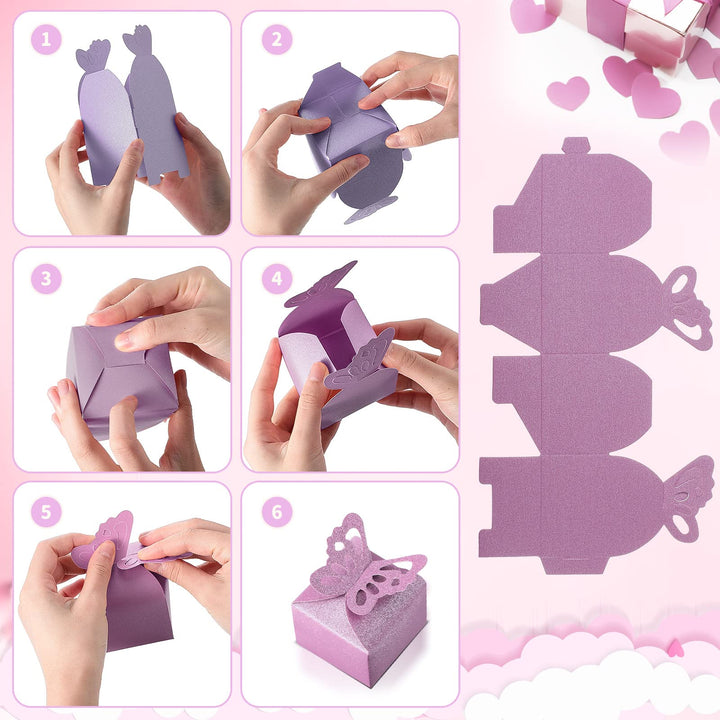 60 Pieces Butterfly Favor Boxes Valentine Chocolate Box Romantic DIY Wedding Candy Box bridal Shower Boxes Birthday Treat Present Wrap Decorations(Purple)