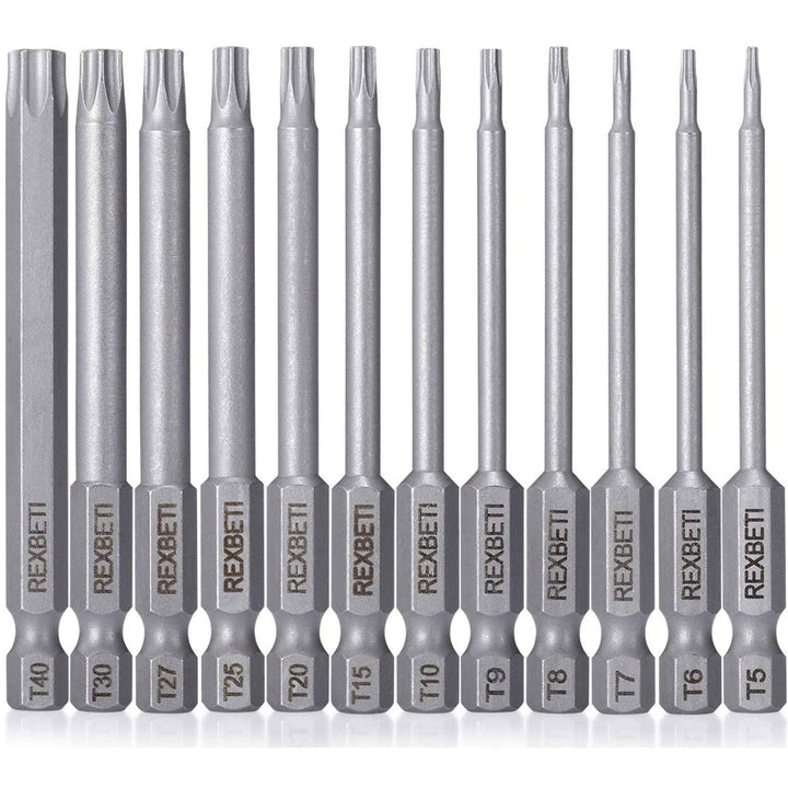 REXBETI 12 Piece Torx Head Screwdriver Bit Set, 1/4 Inc