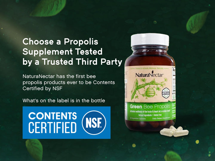 - Green Bee Propolis Capsules - NSF Contents Certified Brazilian Green Propolis - Gluten-Free Propolis Supplements with Flavonoids - Naturally Sourced Through Ethical Beekeeping (60pcs.)