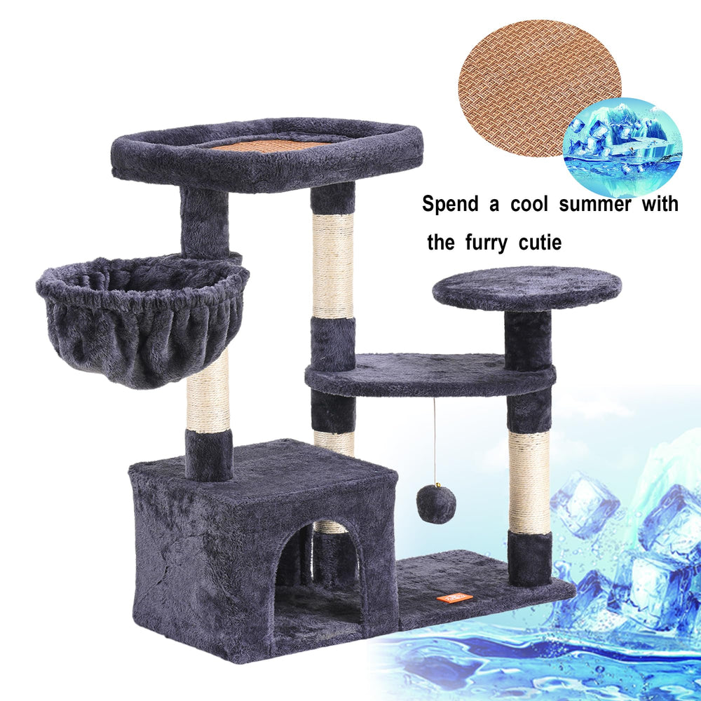 Cat Tree Cat Tower Condo with Sisal-Covered Scratching Posts and Cooling mat for Kitten Smoky Gray HCT001SG