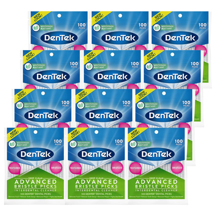 Dentek Dental Picks (Textured & Bristled for deep clean) with Fresh Mint, 100 counts