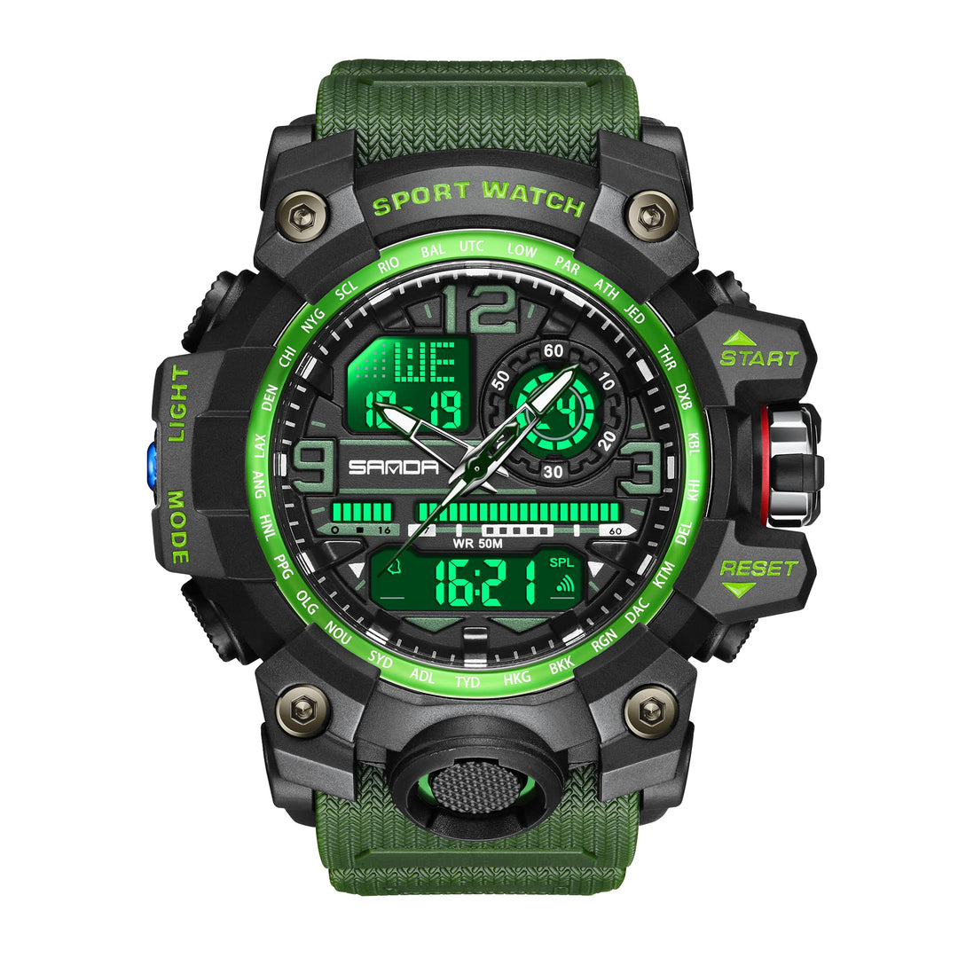 Men&#39;s Watches Sports Outdoor Waterproof Military Watch Date Multi Function Tactics LED Face Alarm Stopwatch for Men (3133_Green)