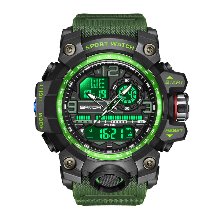 Men&#39;s Watches Sports Outdoor Waterproof Military Watch Date Multi Function Tactics LED Face Alarm Stopwatch for Men (3133_Green)