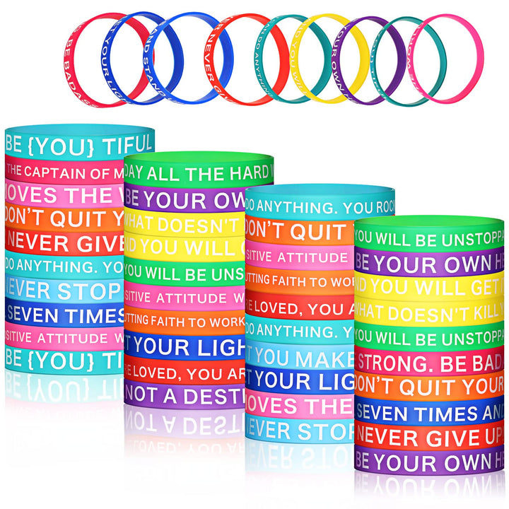 60 Pieces Inspirational Rubber Bracelet Motivational Quote Silicone Bracelets 20 Styles Black Stretch Wristbands for Men Women Teens (Bright Colors)
