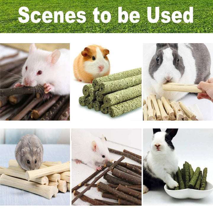 Chngeary Small Animals Chew Toys Molar Sticks, Apple Sticks Timothy Hay Sticks Sweet Bamboo 3Types Combined for Rabbit Chinchilla Guinea Pigs Squirrel Hamster (300g)