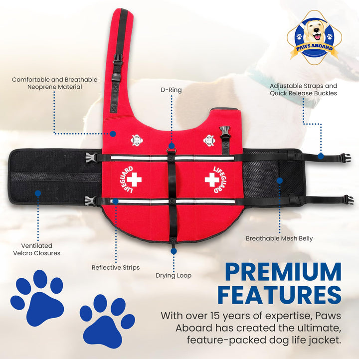Dog Life Jacket - Keep Your Canine Safe with a Neoprene Life Vest for Swimming and Boating - Available in Different Sizes, Color and Design to Choose - Red, X-Large