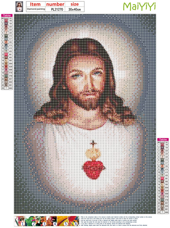 Jesus Faith Diamond Painting Set 5D Full Round Diamond Painting God Diamond Painting by Numbers Jesus Diamond Painting Cross Stitch Kit for Adult Kids Home Wall Art Decor (30X40 CM)
