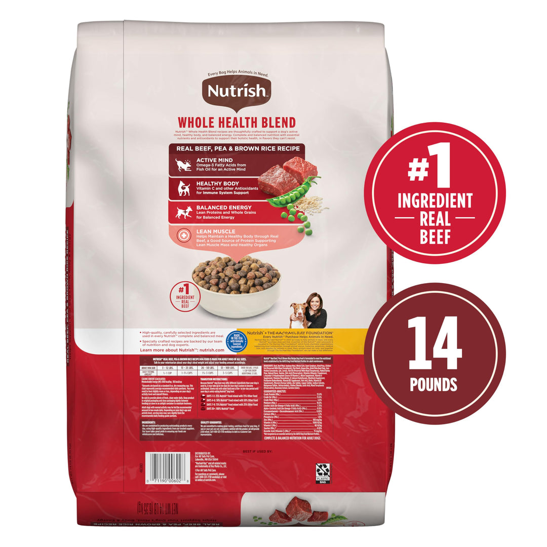 Nutrish Real Beef, Pea &amp; Brown Rice Recipe Whole Health Blend Dry Dog Food, 14 lb. Bag, Packaging May Vary (Rachael Ray)