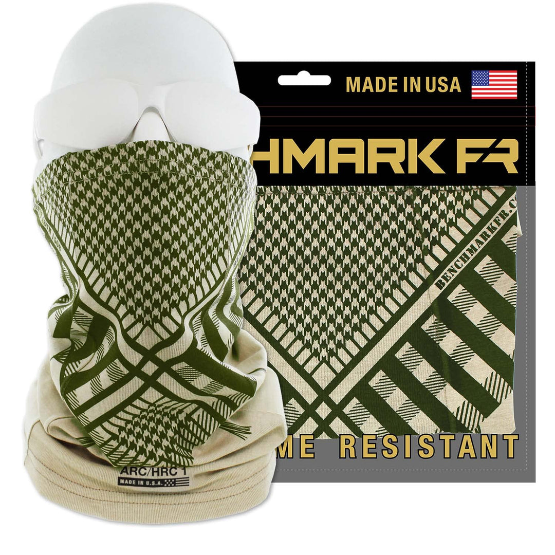 Flame Resistant Face Mask Neck Gaiter - CAT1 (Army Green American Shemagh - Beige)