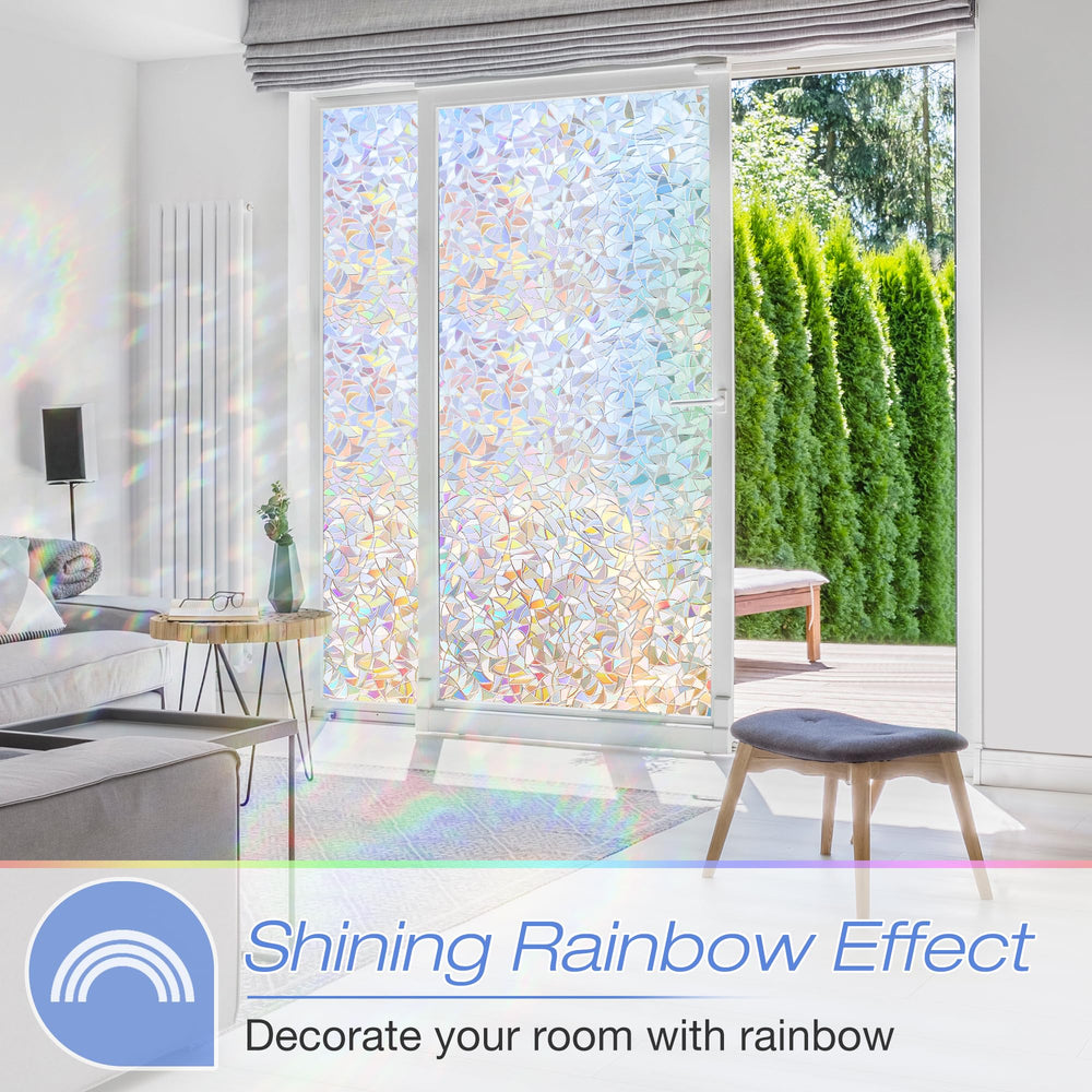 Window Privacy Film, Rainbow Window Film Decorative 3D Window Clings Non Adhesive Window Tint for Home, Stained Glass Window Film for Glass, UV Blocking, 17.5 x 78.7 inches