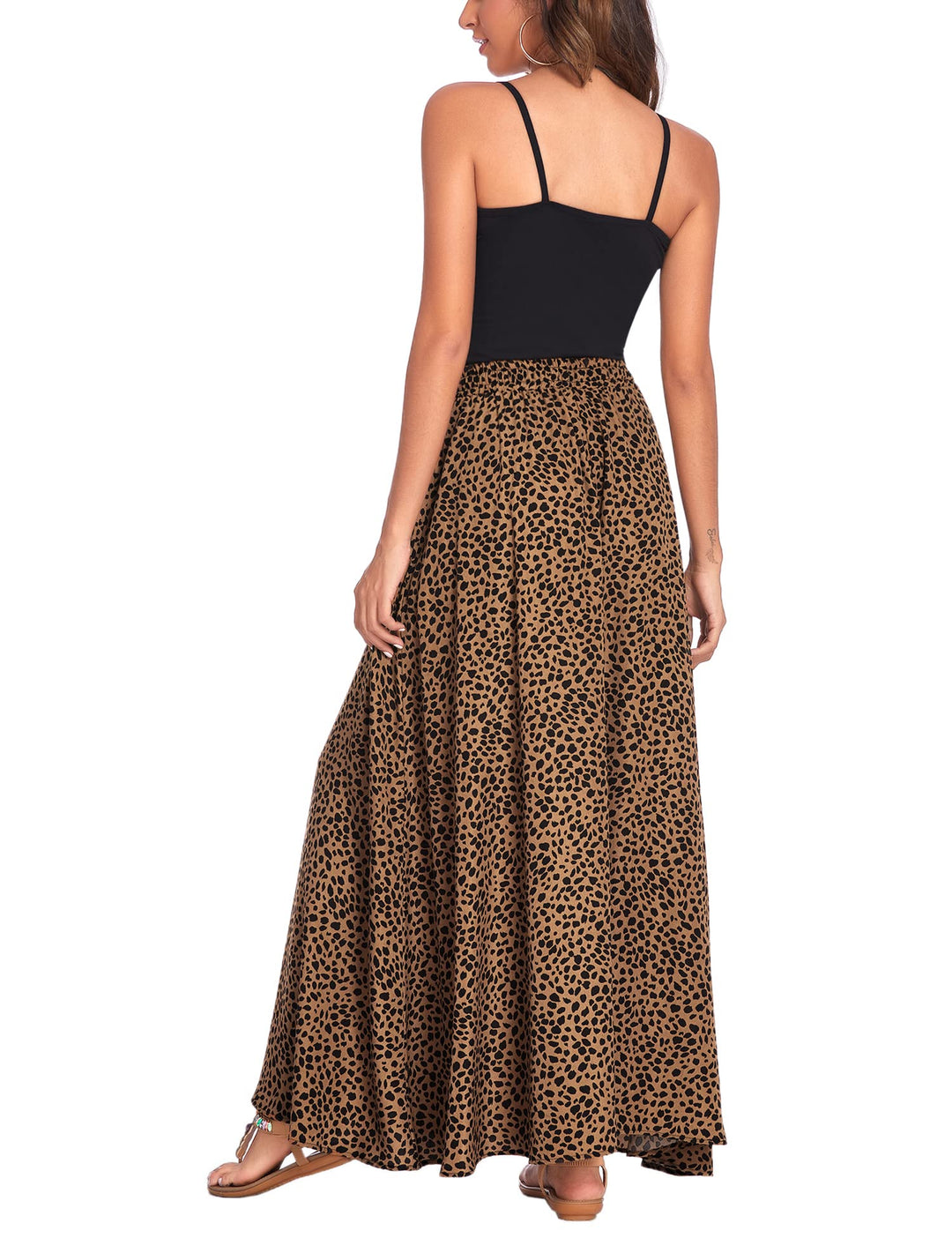 Women Chiffon Elastic High Waist Pleated A-Line Maxi Skirts Long Length Beach Cover Up Dress (XXL, Floral15)