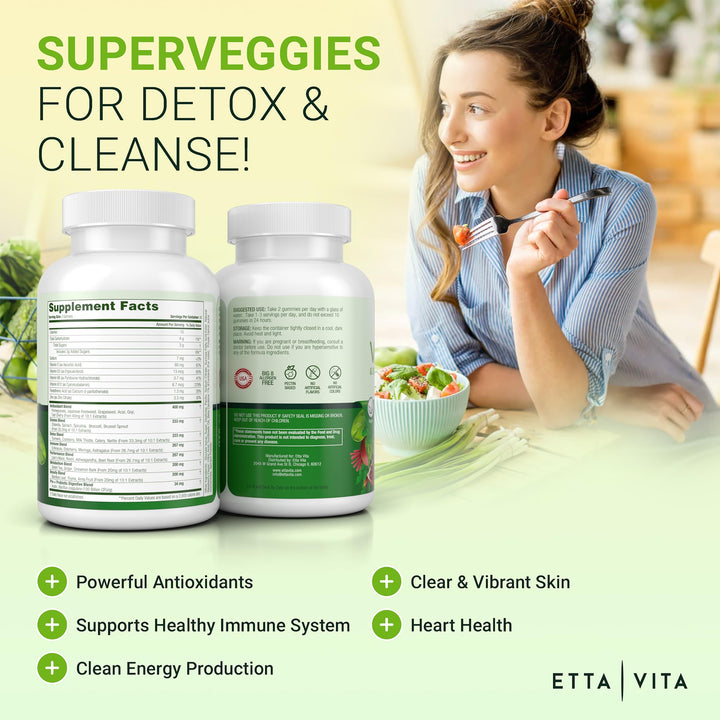 (120 Chews) Fruits and Veggies Supplement - Superfood Fruits and Veggies Gummies (9 Superfruits &amp; 30 Veggies) Mushrooms, Fruit and Vegetable Vitamins, Non-GMO, Pectin-Based, Gluten-Free, No Capsules