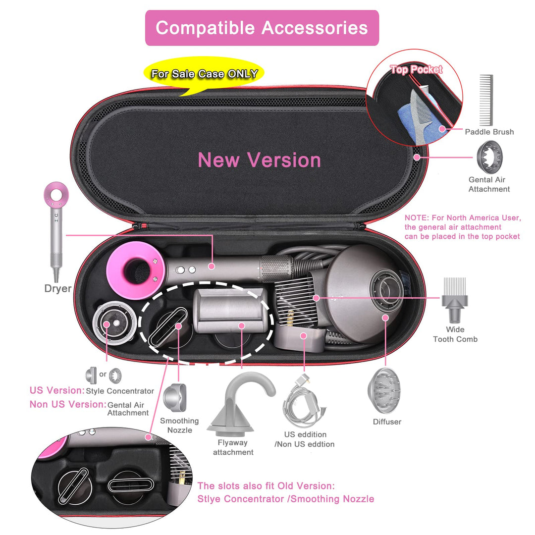 Hard Case for Dyson Supersonic Hair Dryer, Portable Travel Storage Bag for HD15 HD08 HD07 HD03 HD01 - Fits Complete Supersonic Accessories (Pink)