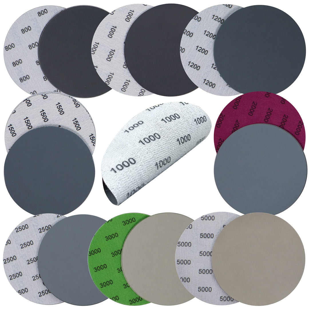 40PCS 5 inch No Hole #800-#5000 Wet Dry Sanding Discs 800 1000 1200 1500 2000 2500 3000 5000 Grit Sandpaper Compatible for Random Orbital Sanders (#800-#5000 8Kind Grit Each 5PCS)