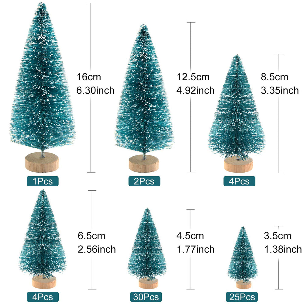 66Pcs Mini Christmas Trees Bottle Brush Trees Sisal Snow Pine Trees Architecture Trees Winter Snow Ornaments for Christmas Decorations Diorama Models, Small Size Trees