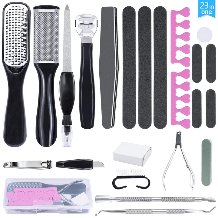23 in 1 Pedicure Kit, Professional Manicure Foot Scrubber Nail Tools Supplies Set, Foot Exfoliator Scrub Callus Cuticle Dead Skin Remover for Feet, Toe Nail Clippers Foot File Scraper Rasp Care Kits