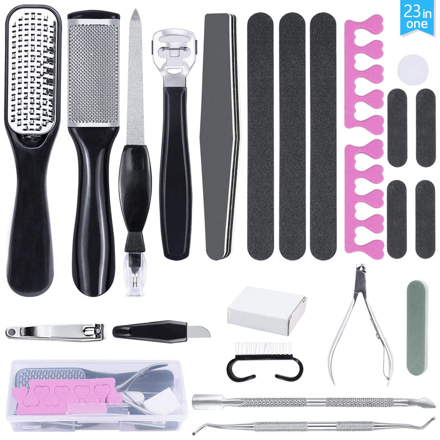 23 in 1 Pedicure Kit, Professional Manicure Foot Scrubber Nail Tools Supplies Set, Foot Exfoliator Scrub Callus Cuticle Dead Skin Remover for Feet, Toe Nail Clippers Foot File Scraper Rasp Care Kits