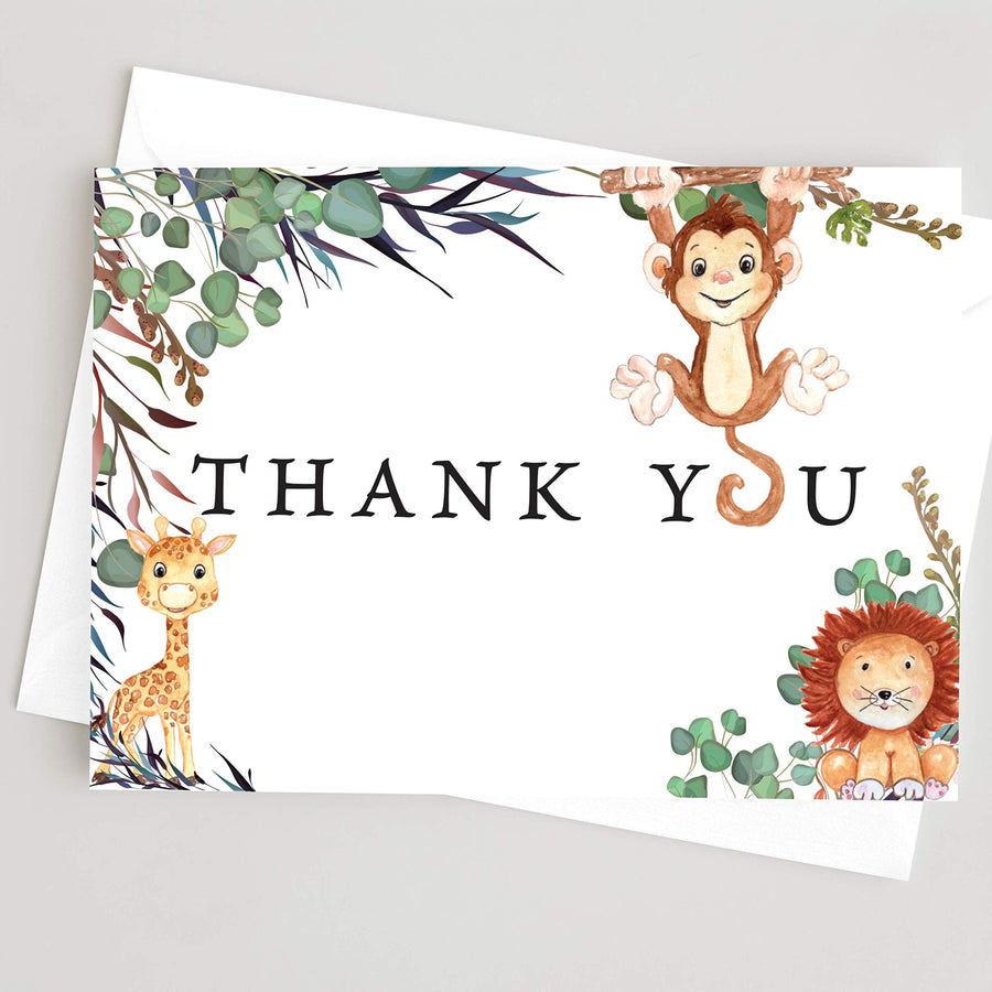 Set of 25 Safari Theme Thank You Cards with Envelopes, Jungle Theme Thank You Cards with Envelopes, Baby Shower Thank You Cards, Children's Thank You Cards, Animal Thank You Cards