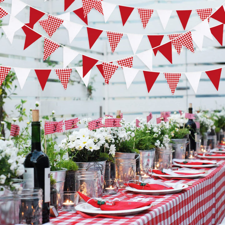 32Ft Red Party Decorations Red Plaid Checkered White Tr