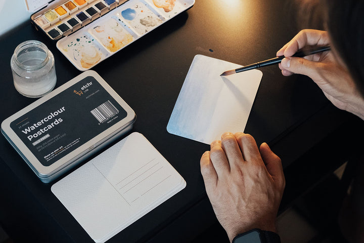 Etchr 25% Cotton Watercolor Postcards - 24 Cold Pressed Watercolor Postcards - 300g Blank Postcards for Mixed Media - Blank Cards for Painting &amp; Art Supplies