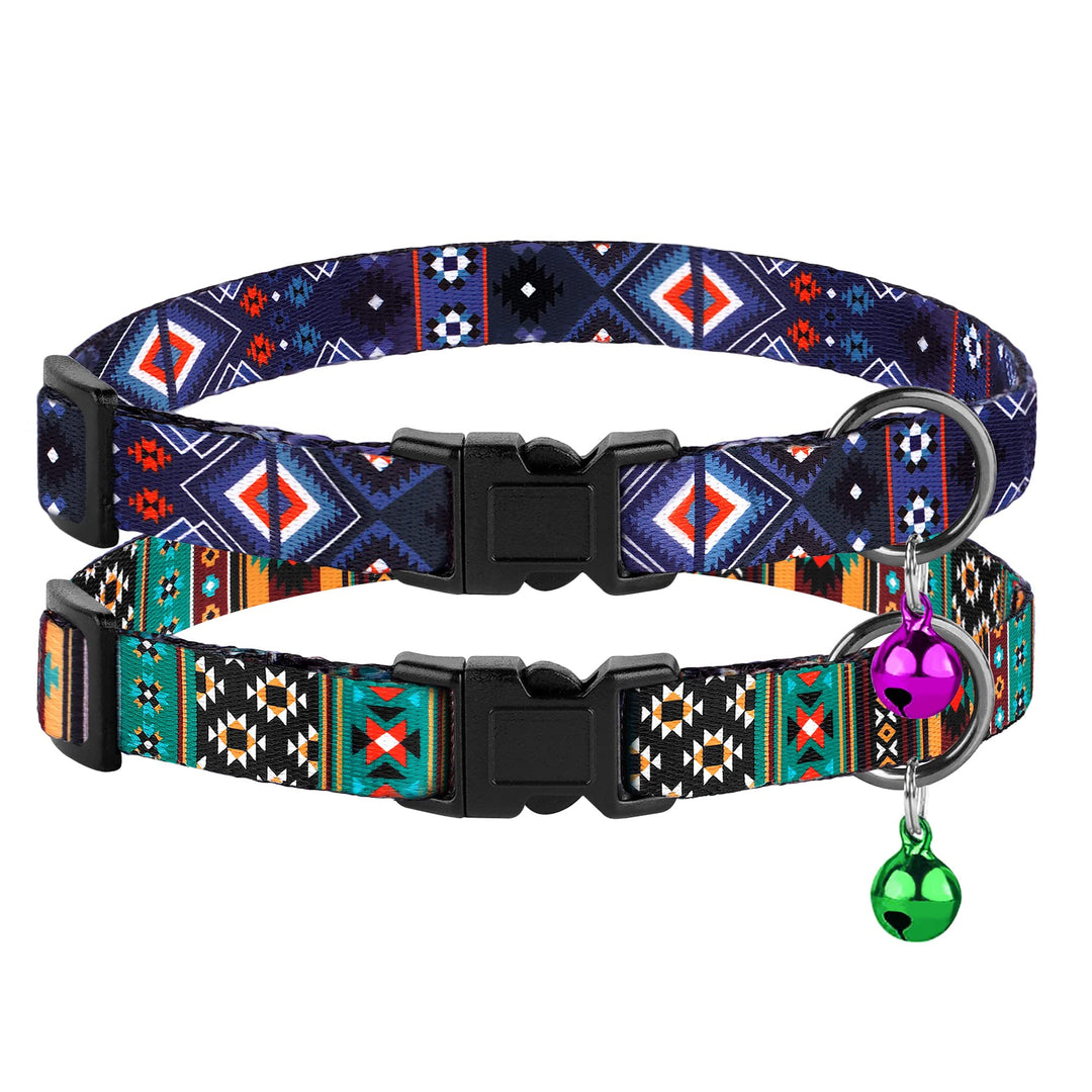 Cat Collar Breakaway 2PCS Adjustable Pattern Tribal Aztec Southwest Safety Pet Collars for Cats Kitten (Aztec + Tribal)