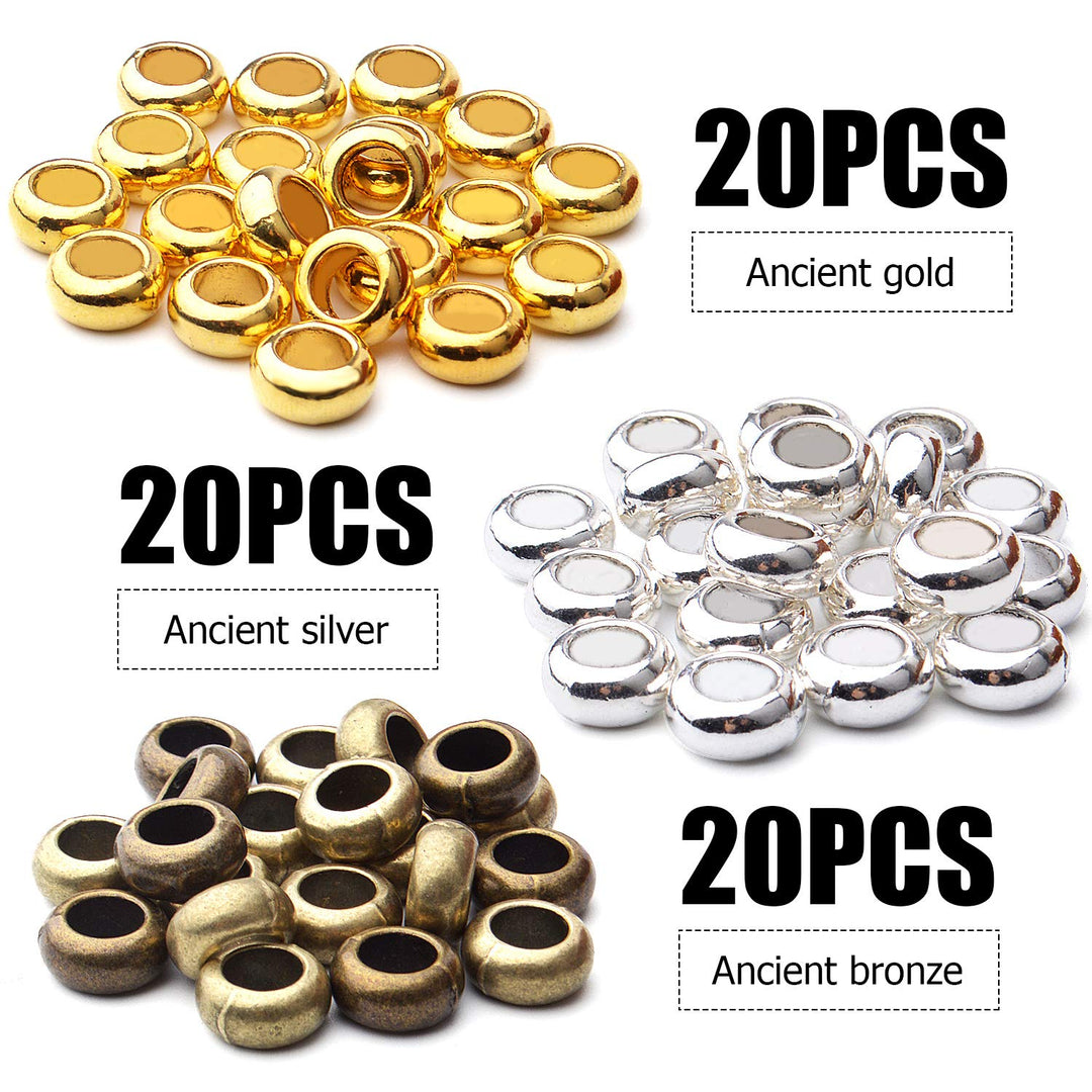 60pcs Rondelle Large Hole Spacer Beads Tibetan European