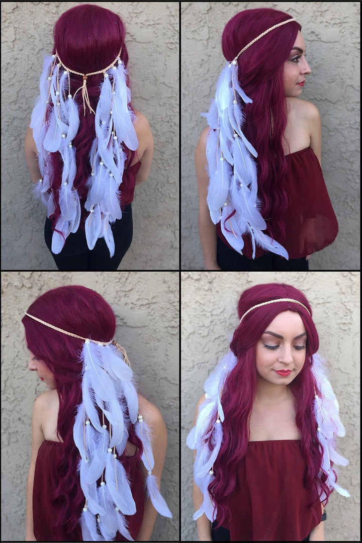 White : AWAYTR New White Feather Headband Women Festiva