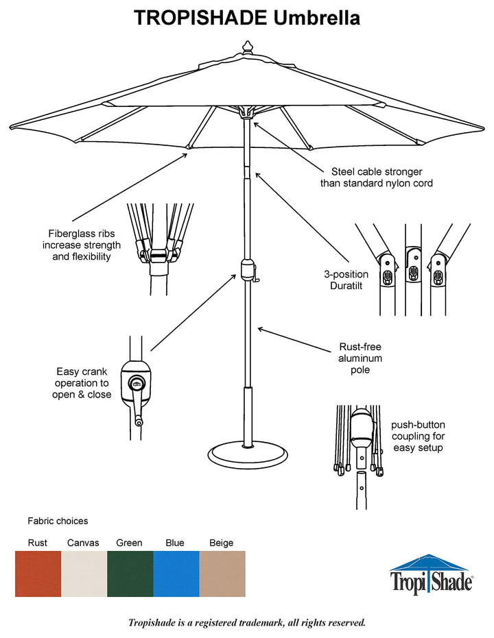 Canvas white : TropiShade 9 ft Bronze Aluminum Market Umbrella with Canvas Antique White Polyester Cover