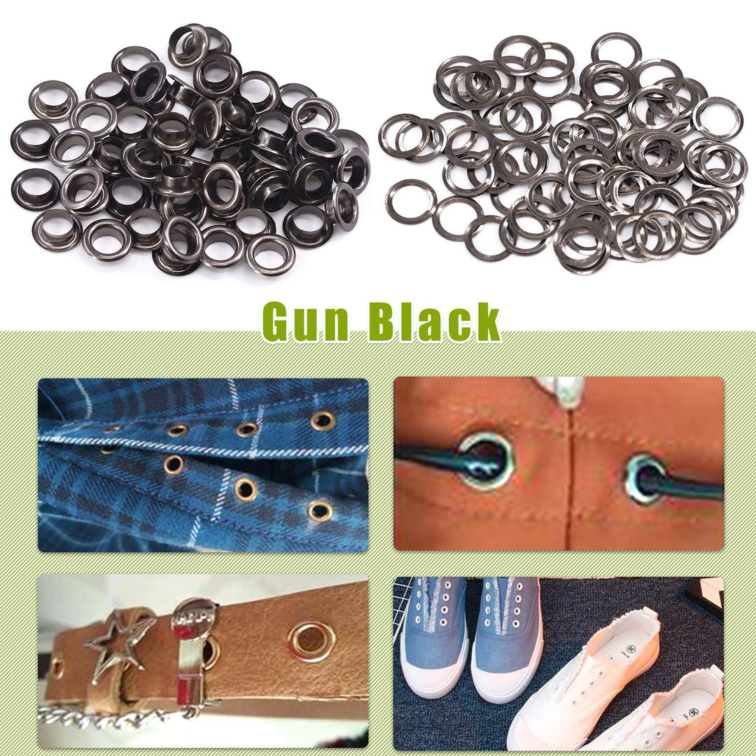 200 Pieces 6MM 1/4 Inch Gun Black Grommets Eyelets with 3Pcs Installation Tools for Fabric, Canvas, Curtain, Clothing, Leather