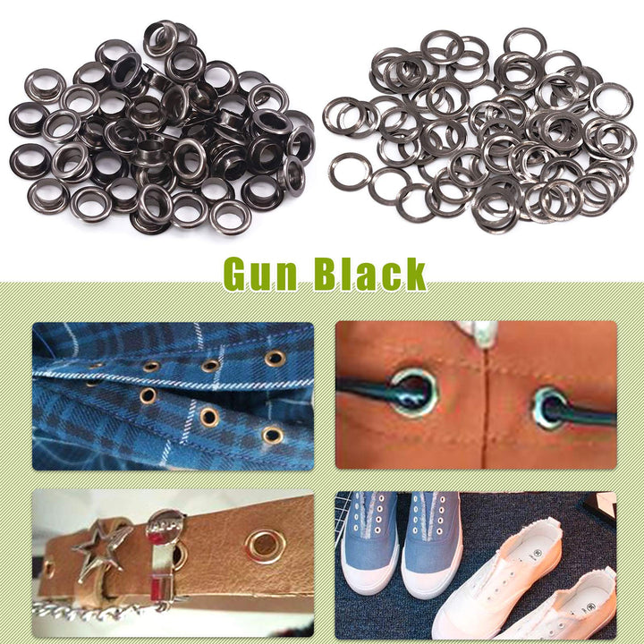 200 Pieces 6MM 1/4 Inch Gun Black Grommets Eyelets with 3Pcs Installation Tools for Fabric, Canvas, Curtain, Clothing, Leather