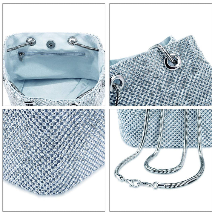 Women Rhinestones Crystal Clutch Mini Evening Bags Bucket Bag Party Prom Wedding Small Shoulder Cross-body Purses (Mini, Silver)