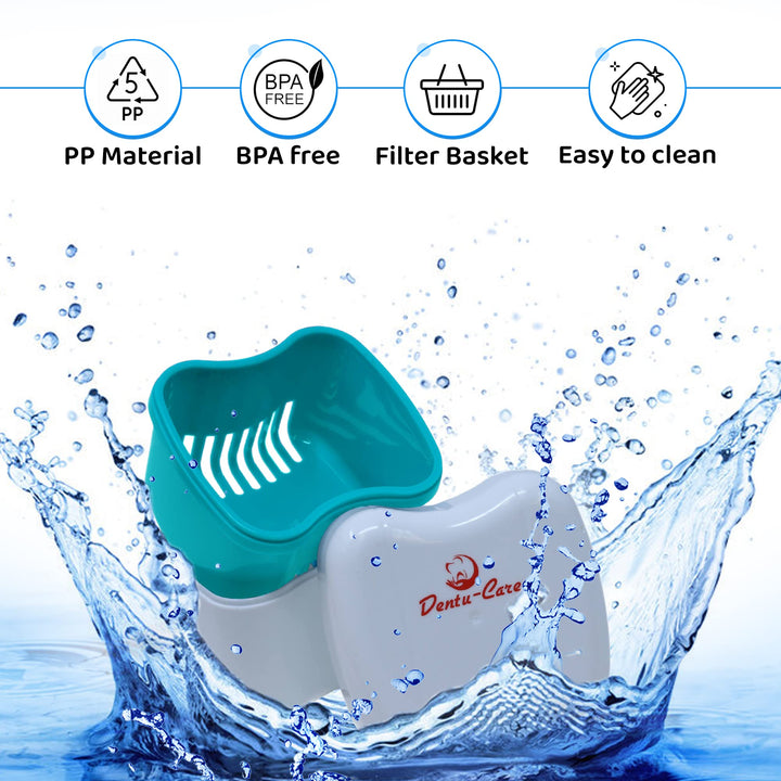 Natural Strong Denture Adhesive Holds Dentures Longer and Stronger NO Zinc NO Paraben No Yucky Taste Bundle with Dentu-Care Denture Storage Box Case and Denture Brush