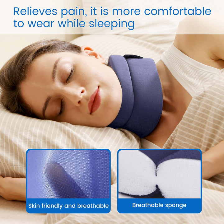 Neck Brace - Cervical Collar - Soft Neck Support Relieves Pain &amp; Pressure in Spine - Wraps Aligns Stabilizes Vertebrae &amp; Keep Warm (Blue Medium)