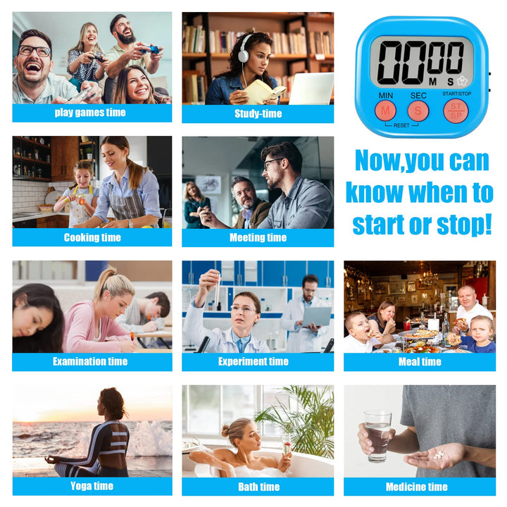 6 Pack Multi-Function Electronic Timer - Magnetic Digital Timers Big LCD Display The Loud/Silent Switch Countdown Timer Extensively Use in Break Time, Cooking,Gym, Meeting, Classroom