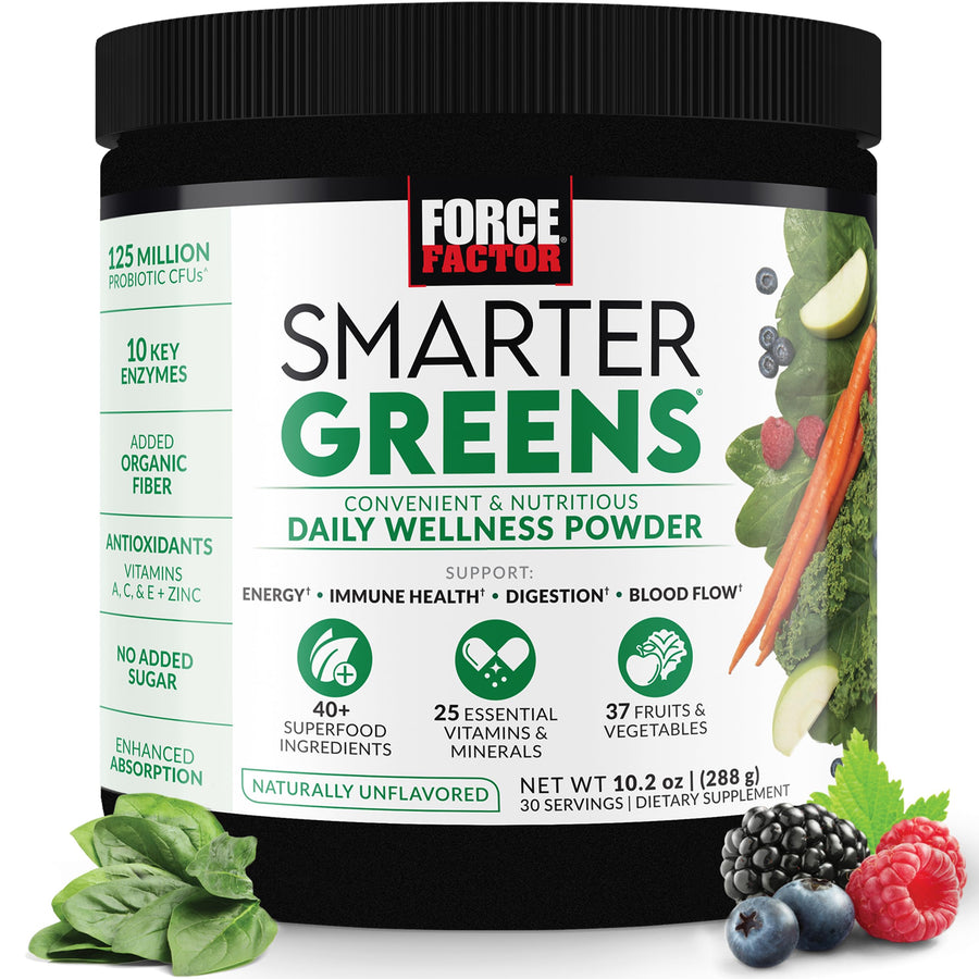 Smarter Greens Daily Wellness Powder, Greens Superfood Powder to Support Gut Health, Bloating, & Digestion, with 40+ Superfoods, 125 Million CFUs of Probiotics, Unflavored, 30 Servings