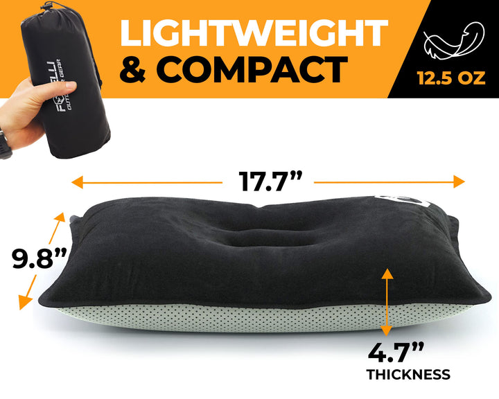 Camping Pillow for Sleeping – Compressible Foam Camp Pillow for Backpacking, Inflatable Compact Travel Pillow, Portable Hammock Pillow
